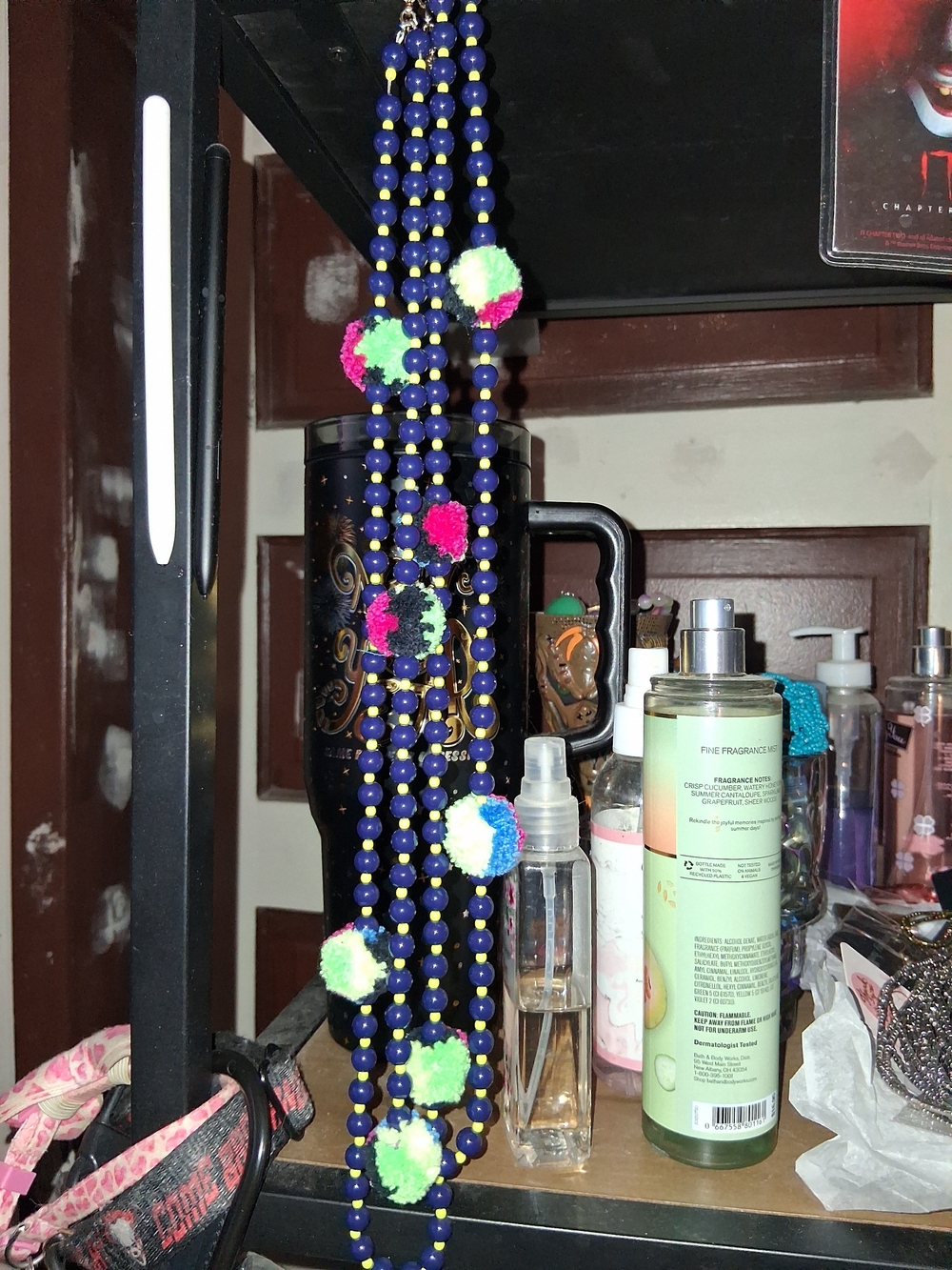Source Unknown Navy Blue Beaded Necklace with Multicolor Pom-Poms - Picture 3 of 7